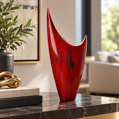 3610 Acentuada Slim Pointed Red Glaze Vase