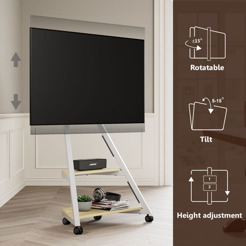 Meuble télé à plancher mobile en acier l 30,4 po Carshalt, Blanc