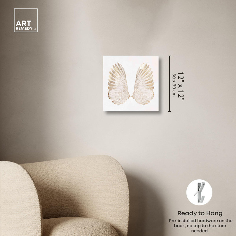 Elegant White and Gold Angel Wings Canvas Wall Art, 12" x 12"