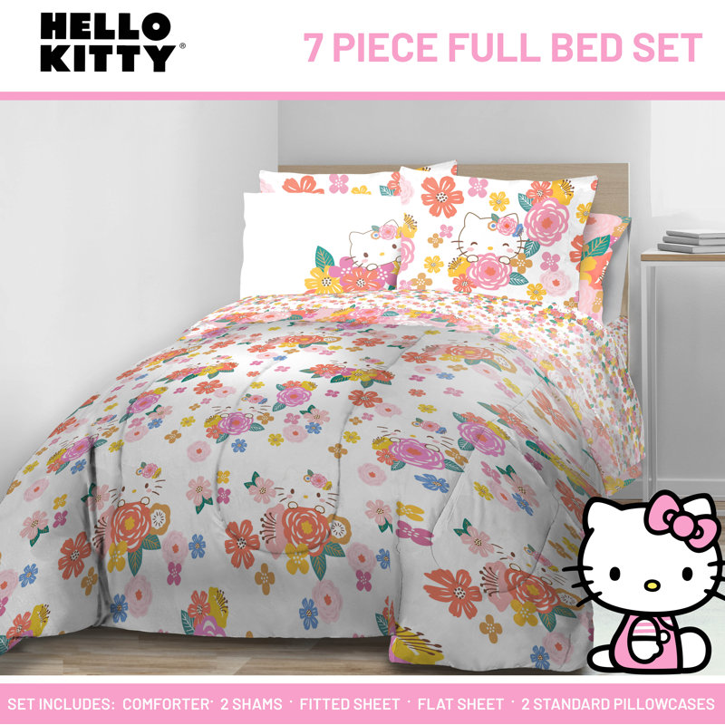 Hello Kitty Floral Grace Bed Set W/ Sham, Full Comforter + 2 Standard Shams