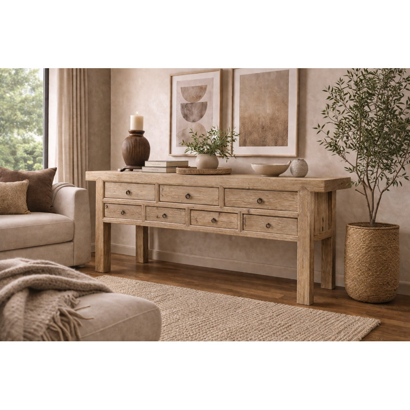 Capri Pine Solid Wood Sideboard, 35"H x 98"W x 19.7"D, Brown