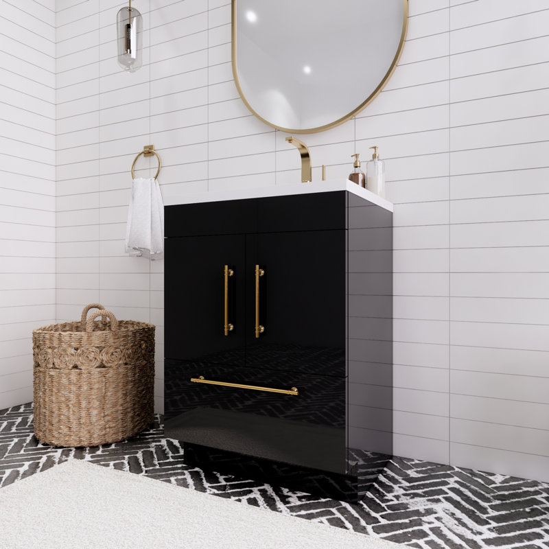 Spring Single Bathroom Vanity, Gloss Black, 24"