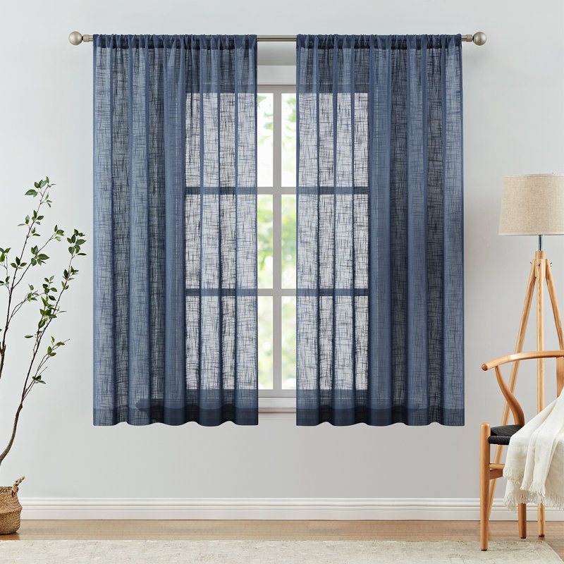 Ensemble de panneaux de rideaux diaphanes pour salon, Bleu marine, l 52" x L 63"
