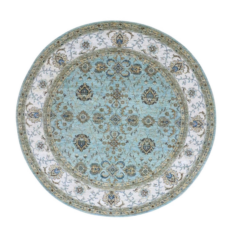 Tapis oriental bleu rond 8 pi x 8 pi Agra, Shah Abbas