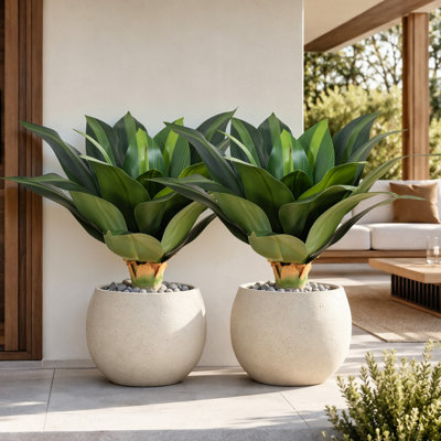 26in Artificial Agave Ground‑Stake Plant, Pot Not Included(Blue Stripe Edition), Wide-Leaf/Narrow-Leaf/Spiky-Edged Realistic Succulent Plant, UV-Resistant Weatherproof Agave, Suitable for Outdoor Garden Courtyard Terrace Landscape Decoration (Set of 2)