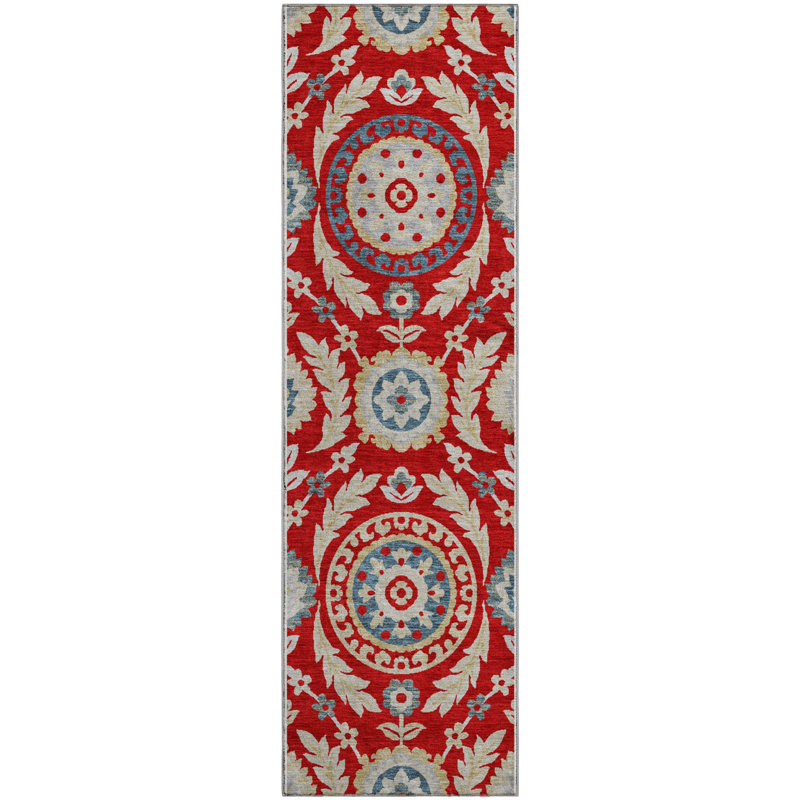 Premium Machine Washable Prisco Red Rug, Runner 2'3" x 7'6"