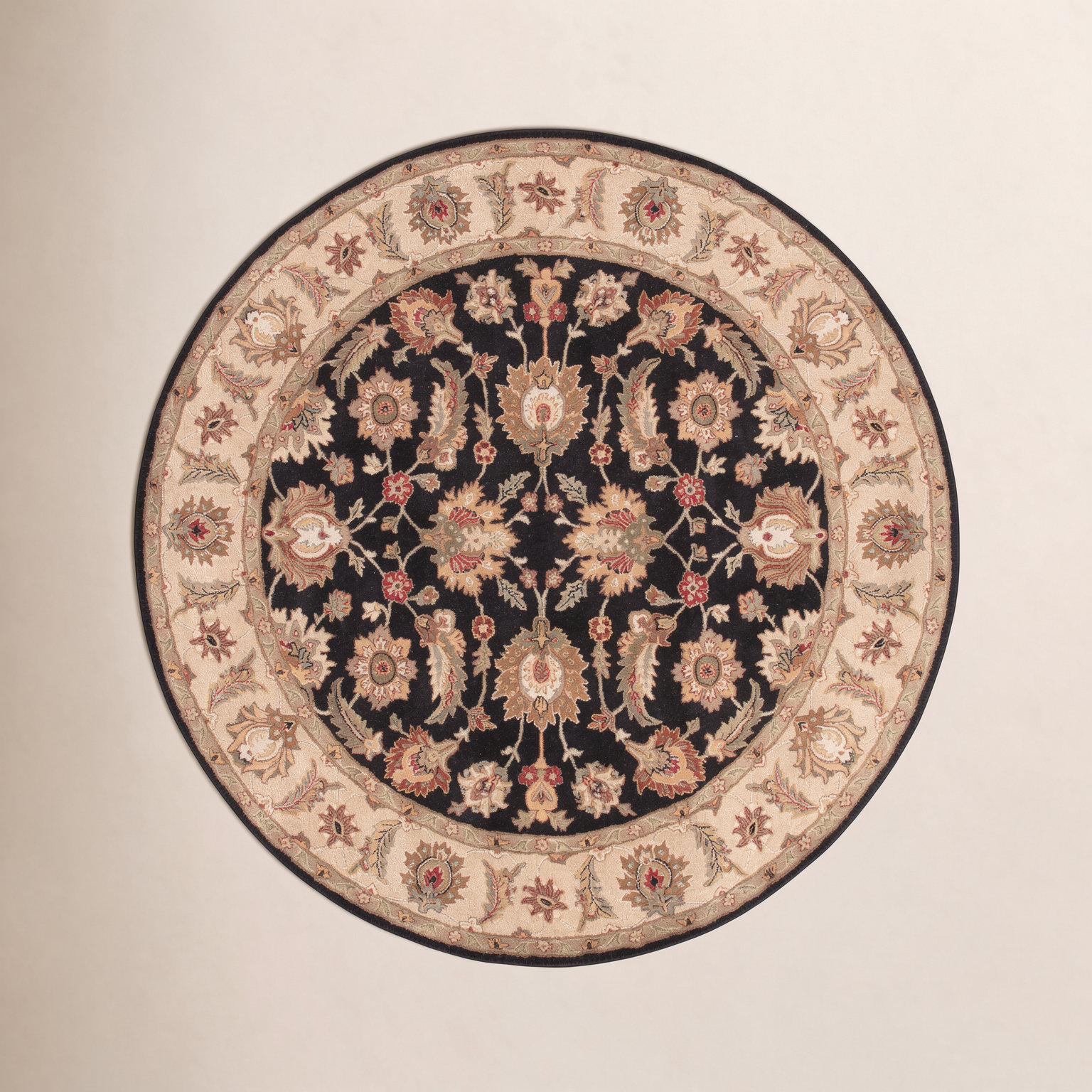 Lyndsay Ebony Sand Hand-Tufted Wool Oriental Rug, Round 8'