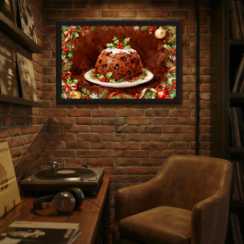 Pudding de Noël avec houx et baies, H 12 po x l 18 po