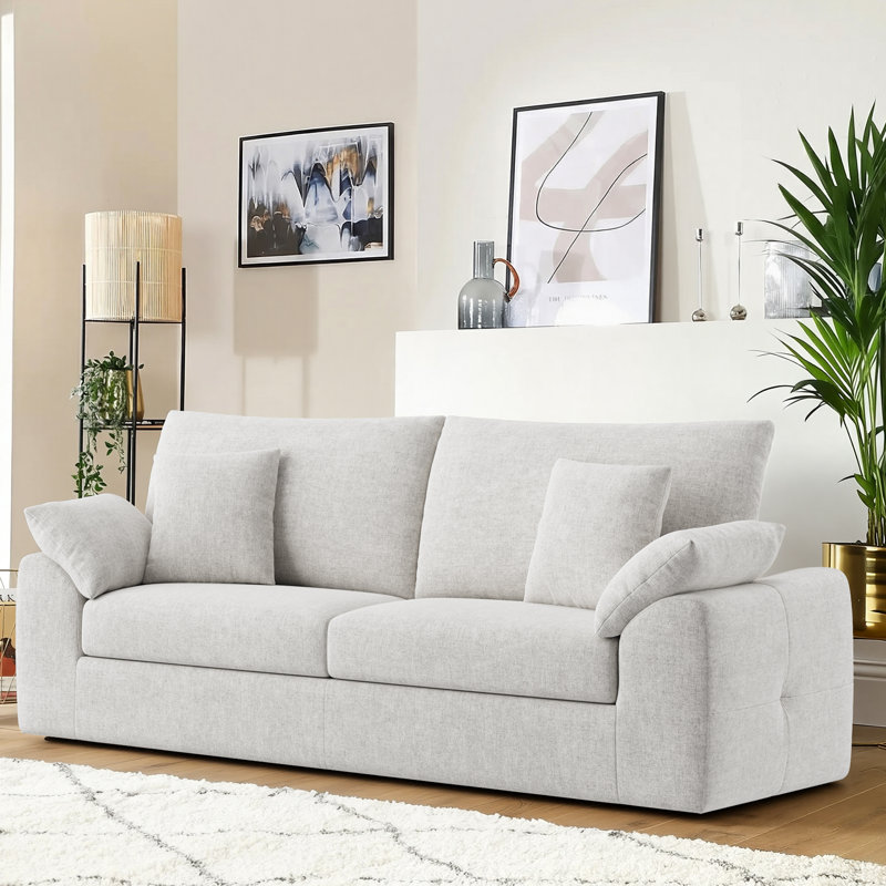 89.8" Modern Upholstered Boneless Tufted Arm Loveseat Sofa with Pillows and Memory Foam Cushions, Beige