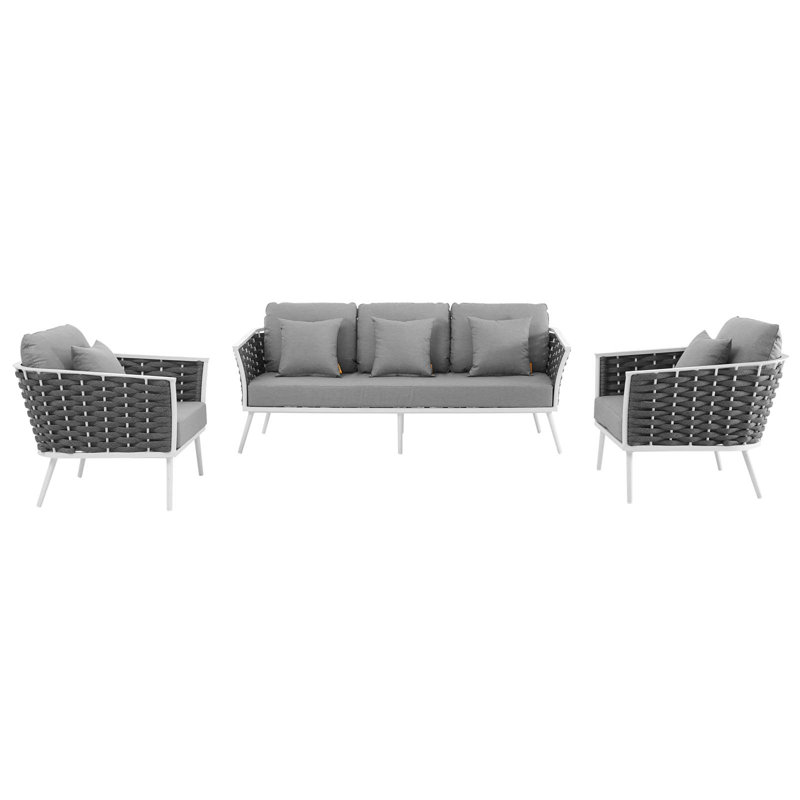 Stance 3-Piece Gray and White Aluminum Outdoor Sofa Set