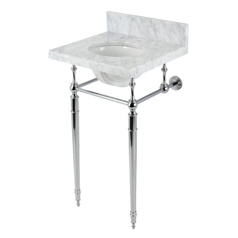 Lavabo de salle de bain Edwardian, Marbre blanc / chrome poli, Centres de 8 po