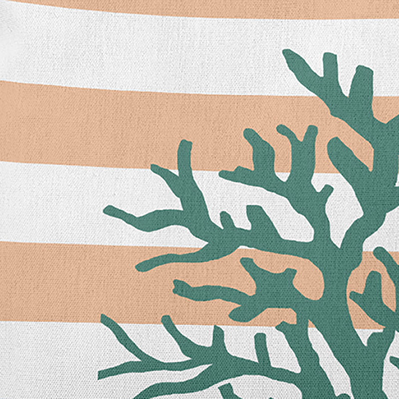 Coussin intérieur / extérieur Leafy Branch, H 20 po x l 20 po, Orange / rayures blanches