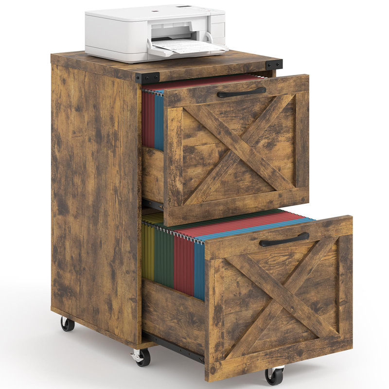 2 Drawer Small File Cabinet With Wheels, Brown