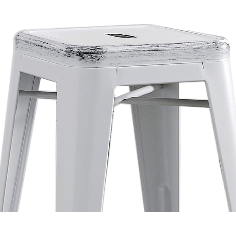 Set Of 2 Backless Metal Bar Stools With 4 Leg Design, Antique White