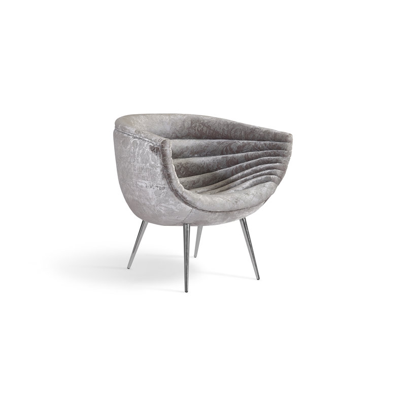 Contemporary Gray Velvet Barrel Accent Chair with Metal Legs