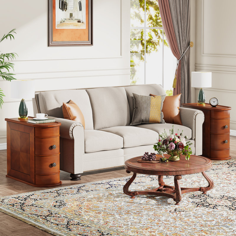 Solid Wood 2-Drawer End Table, Warm Neutral Brown