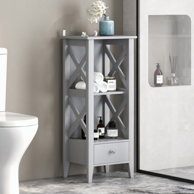 Support de salle de bain avec deux tablettes et tiroir inférieur