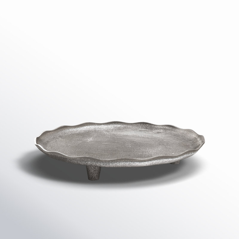 Scalloped Metal Footed Decorative Tray , Silver