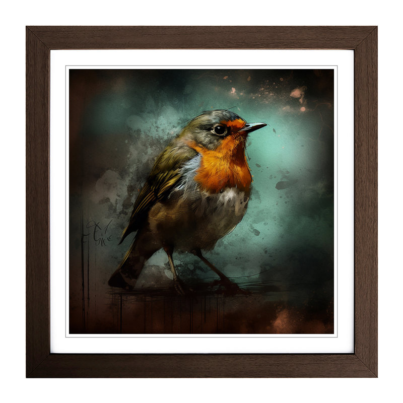 Robin Grunge - Single Picture Frame Print on Wood, Walnut