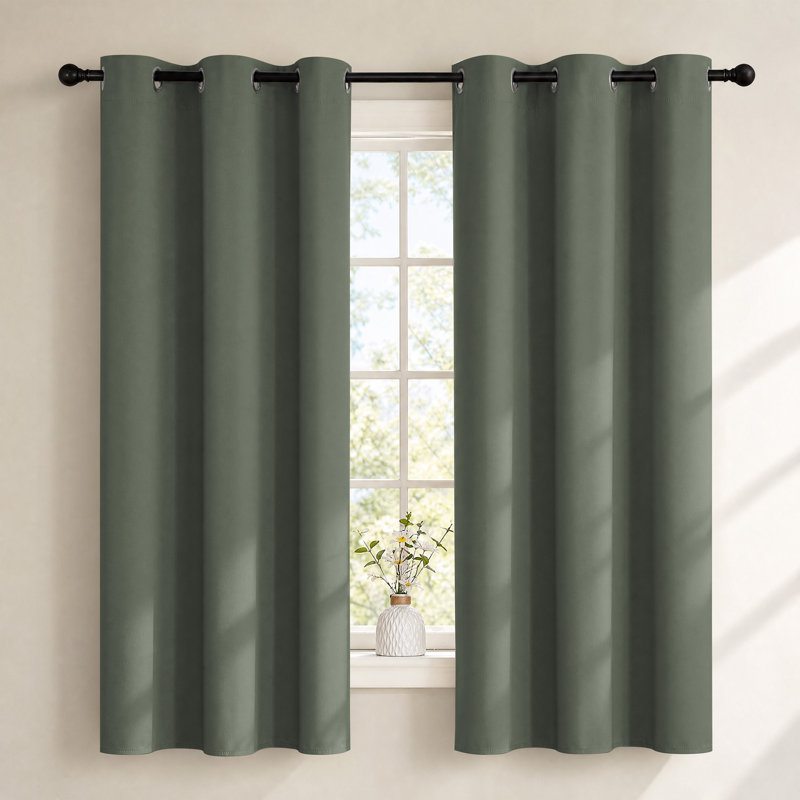 Blackout Curtains for Bedroom/Living Room Parkview Room Darkening Grommet Modern Drapes, 42" W x 63" L, Dark Mallard