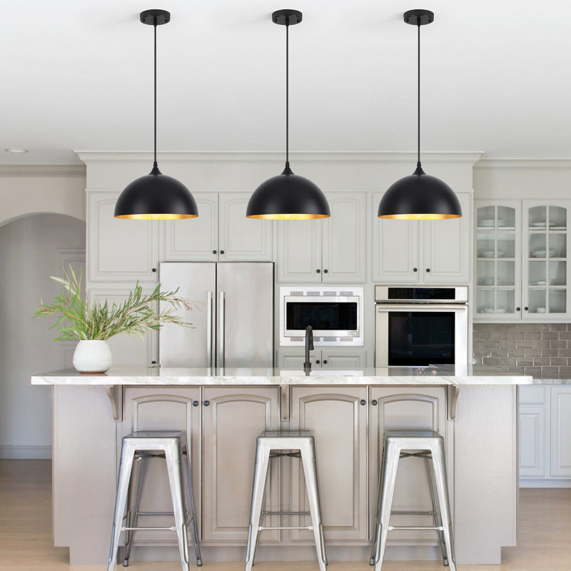 Luminaire suspendu en forme de dôme à 3 lumières pour îlot de cuisine 11,81 po (ensemble de 3), Noir, 3