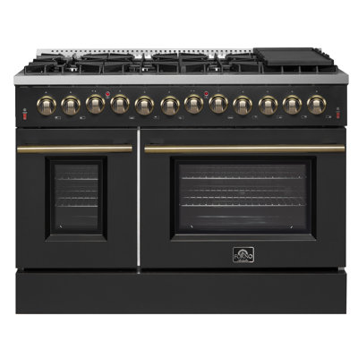 Cuisinière à double combustible 48 po Forno Galiano en blanc, noir, bleu ou rouge, 107 000 BTU, four double et plaque chauffante de 6,58 pieds cubes
