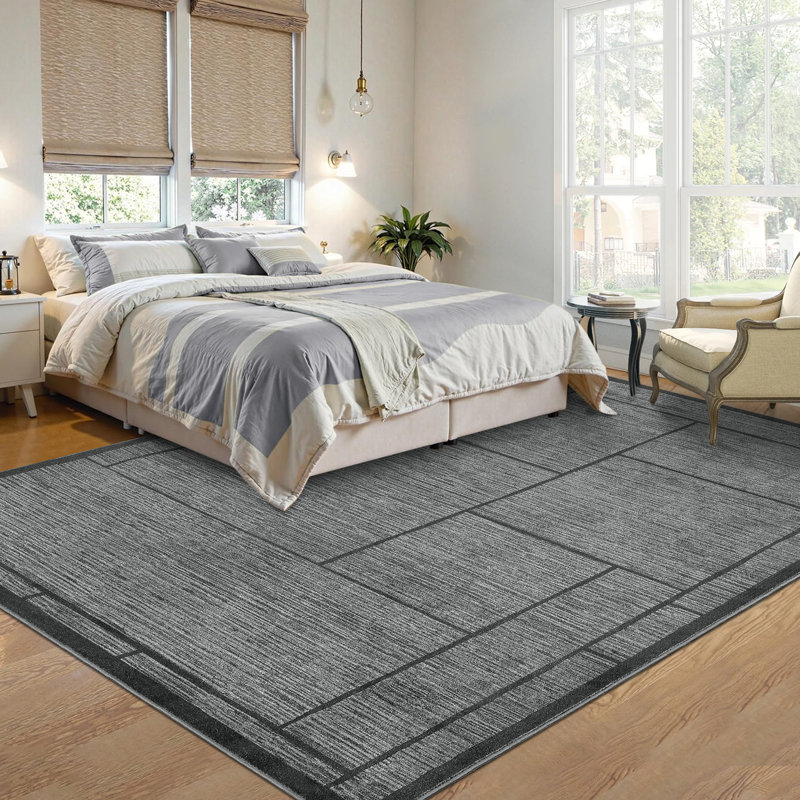 Tapis géométrique lavable pour le salon et la chambre à coucher, Grey, Rectangle 8' x 10'