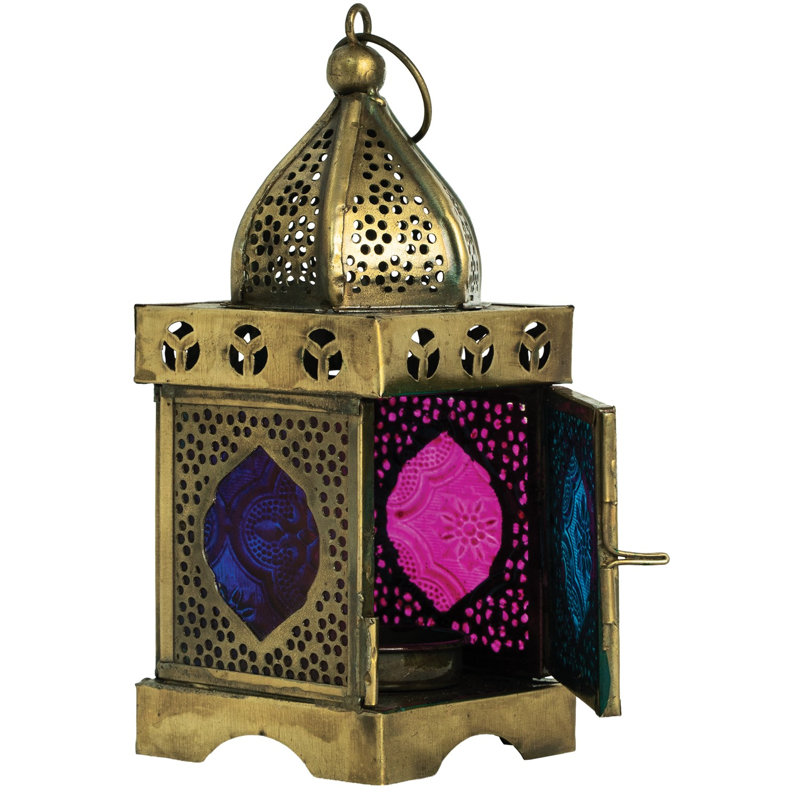 Lanterne carrée rose et turquoise moyenne