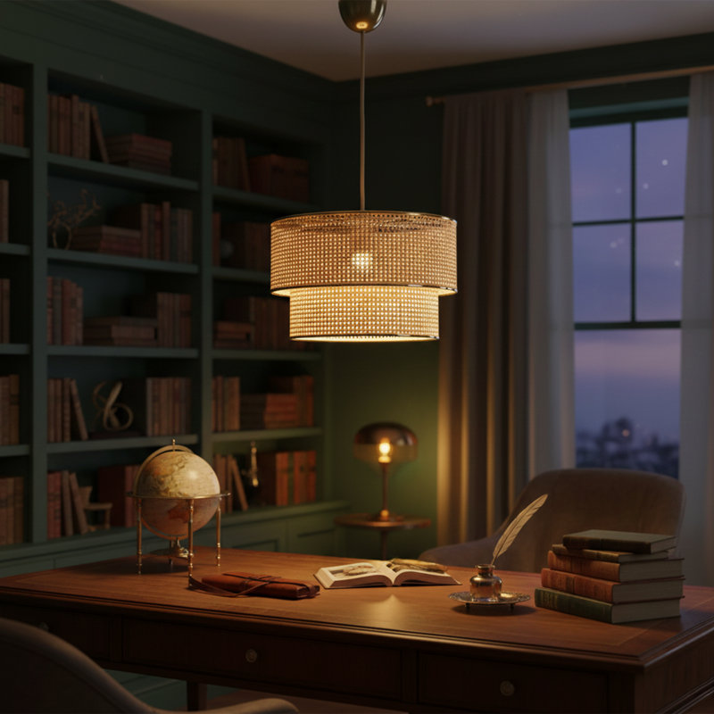 Lustre ajustable en métal avec capuchon en coton, Écru / Blanc
