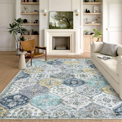 Rectangle Floral Washable Area Rug