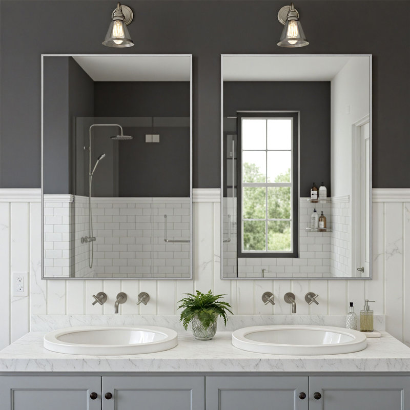 Rectangle Wall Vanity Mirror, Silver