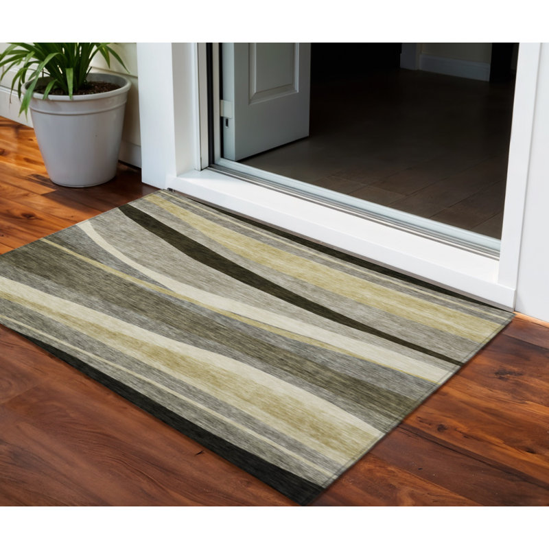 Tapis extérieur lavable abstrait taupe 3 'x 5' gris et noir