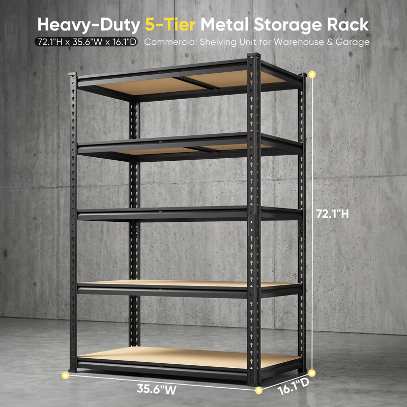Étagère de rangement à 5 niveaux réglables en métal pour garage, 72.1" H x 35.6" W x 16.1" D