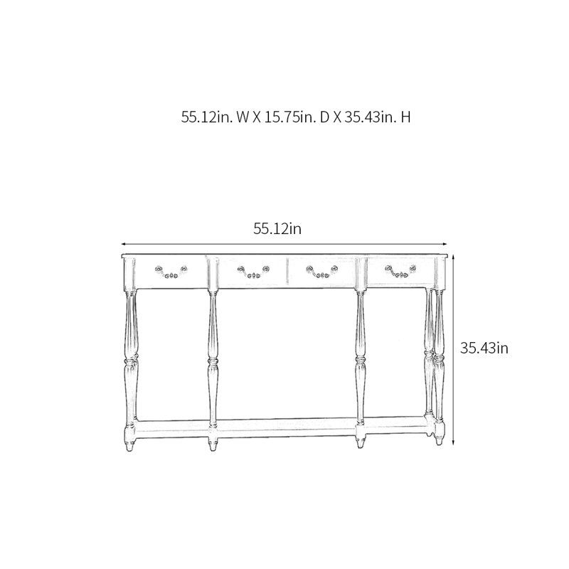 Console de style rétro avec 4 tiroirs, H 35,43 po x l 55,12 po x P 15,75 po