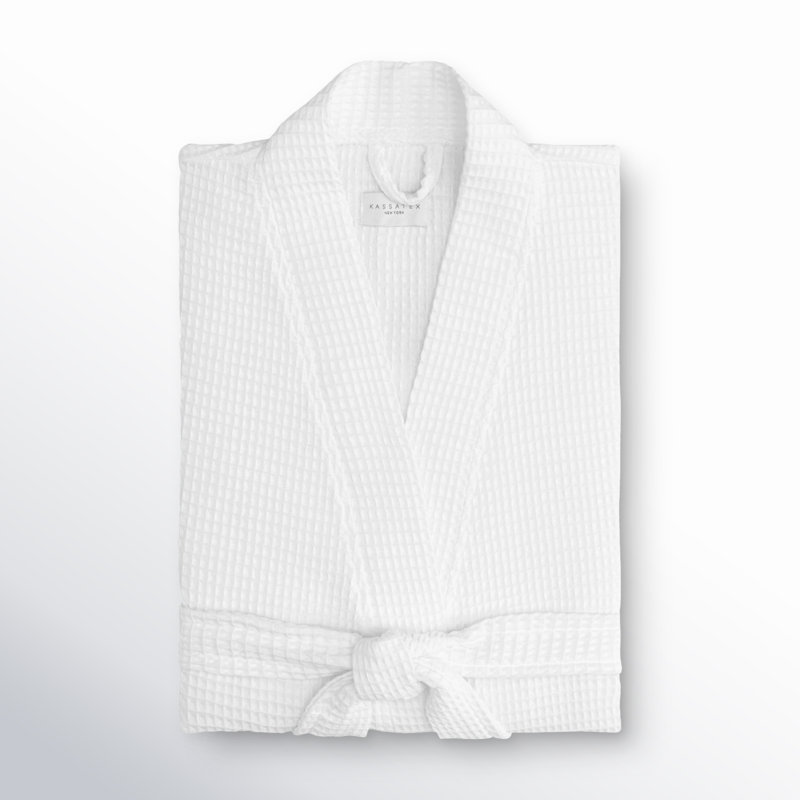Astrid Waffle Cotton Bathrobe, White, Small