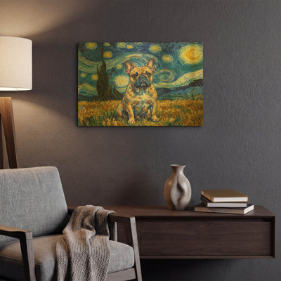 'French Bulldog Starry Night' By Rich Monet Gold Metal Wall Art, 24" x 16"