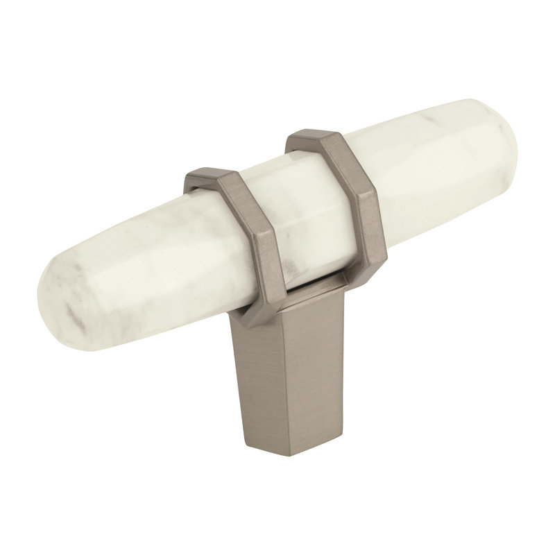 Poignée barre Carrione, Blanc marbre / nickel satiné