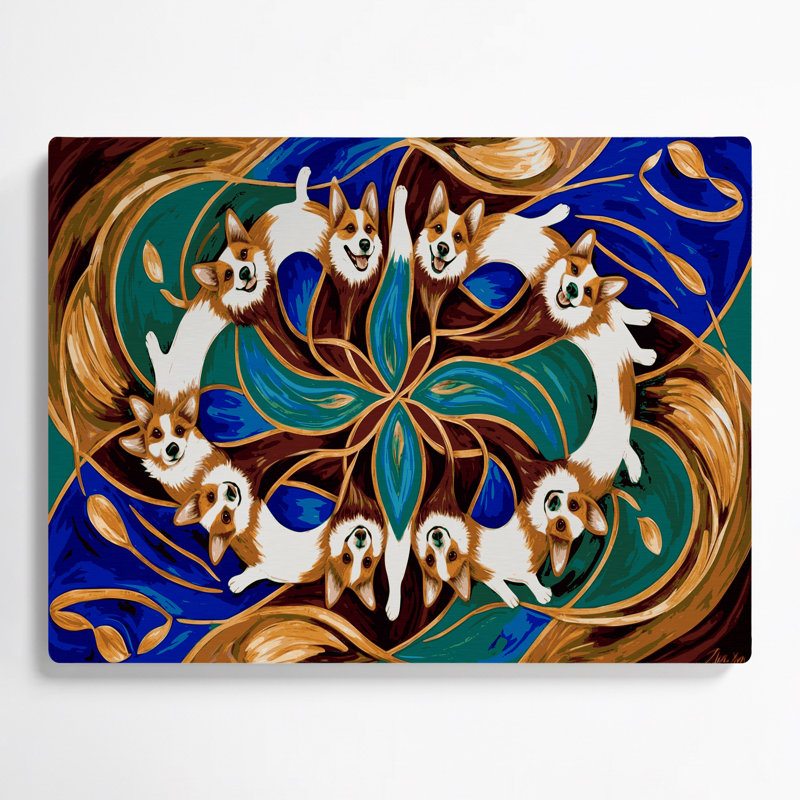 «Dogs Pembroke Welsh Corgi», art mural en métal brun, H 11 po x l 14 po
