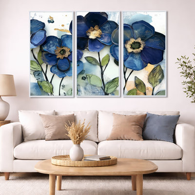 "Spring Garden", art floral sur toile - ensemble d'art mural encadré 3 pièces Carlo