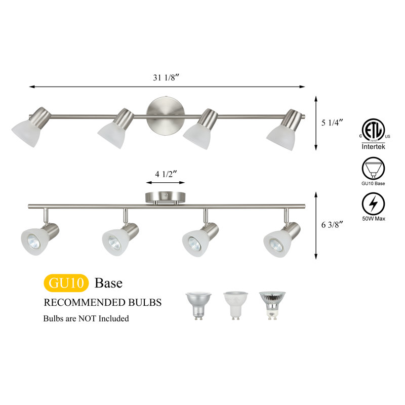 Brushed Nickel 4-Light Modern Track Lighting with Glass Shades