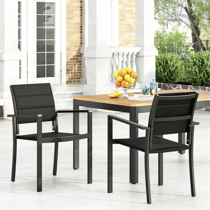 Aluminum Mesh Seat Dining Chair - Black, Weather , Modern Outdoor, 22"Depth X 23"Width 33.16"Height Black Frame, Seat, Modern, 23"W 22"D 33.16"H