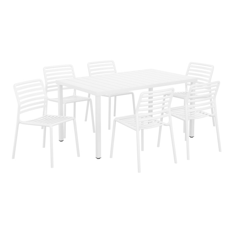 6-Person Outdoor Rectangular Dining Set, White