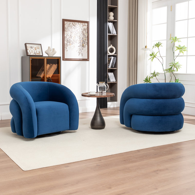 Fauteuil demi-tonneau pivotant rembourré Coyle, Marine