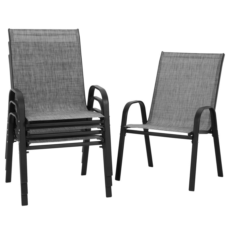 Fauteuil de patio empilable Efthemia, Gris, Ensemble de 4
