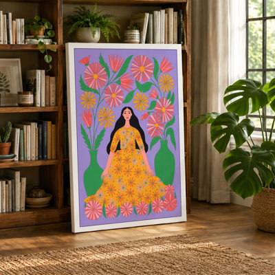 Woman Among Flowers Boho - Wrapped Canvas