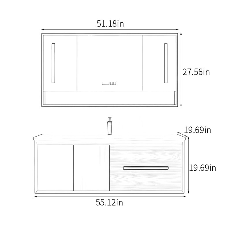 Armoire de salle de bain simple de style chinois, Marron clair, H 19,69 po x l 55,12 po x P 19,69 po