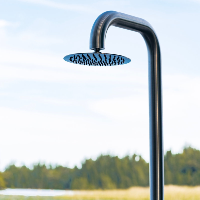 Pulsar 02 Freestanding Outdoor Shower with Hand Shower and Rain Shower Head, Brushed Stainless