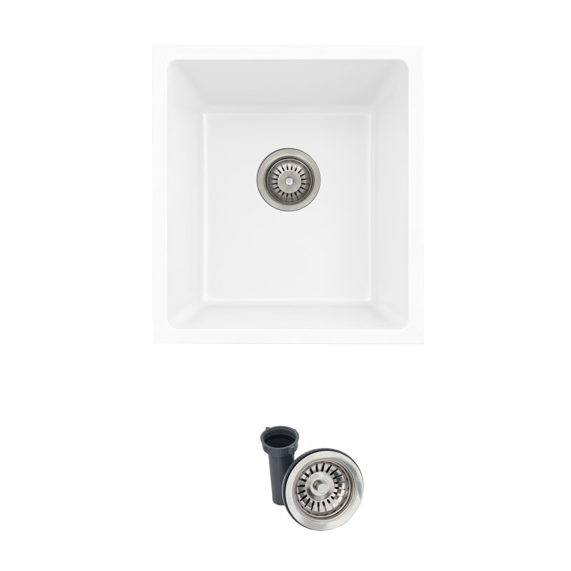 Pietra STYLISH 16 inch Dual Mount Single Bowl Composite Granite Kitchen Sink with Strainer, White
