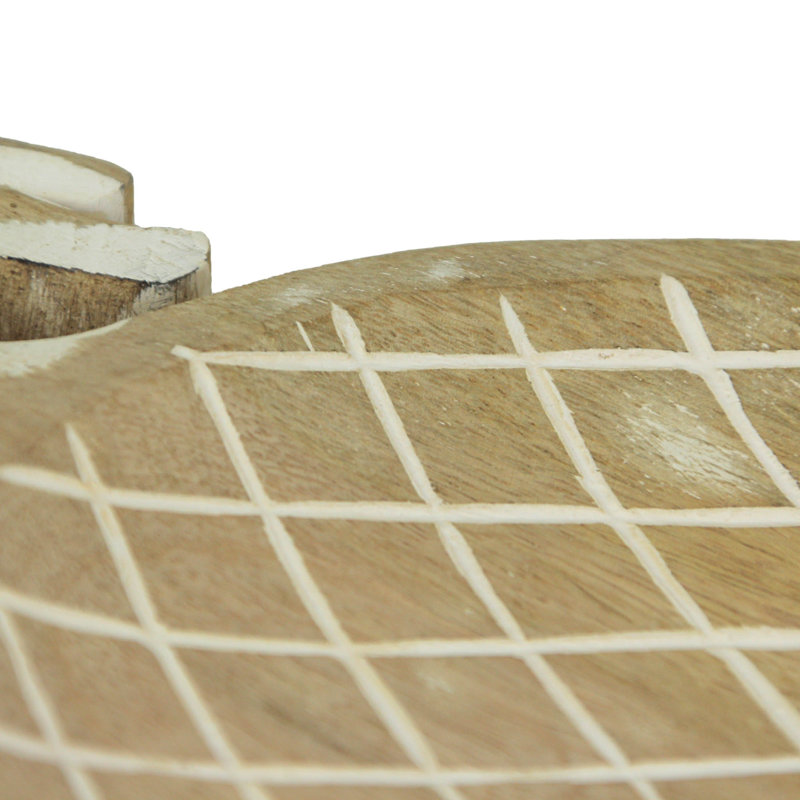 Font tropical rustic hand carved natural brown wood pineapple serving tray with white painted accents — 11.75 x 7.75 x 1.5 inches