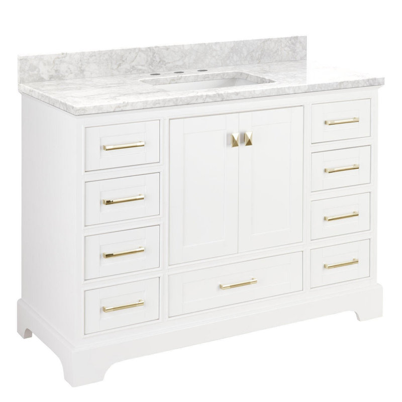 48 " W Freestanding Standard Free Standing 1 Single Vanity Bathroom Vanity With Top, Carrara Marble, Soft White
